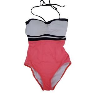 Bart Swimwear One Piece Bathing Suit Size Small Neon Orange Black Colorblock